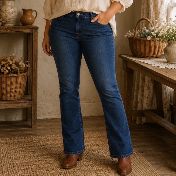 Maurices Denim - Maurices Classic Slim Boot Mid Rise Dark Wash Denim Blue Western Jeans Size 12 R